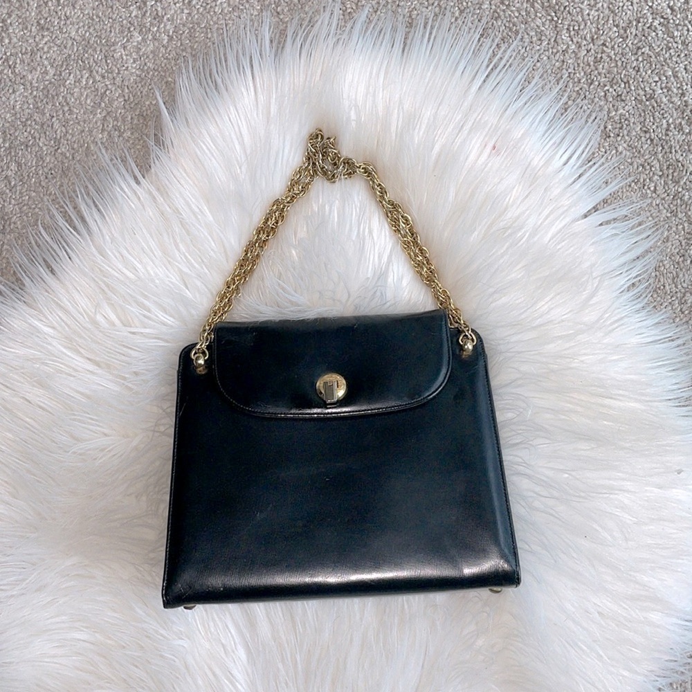 Bienen Davis Vintage 50’s Leather Bag with Gold Chain Handle EUC